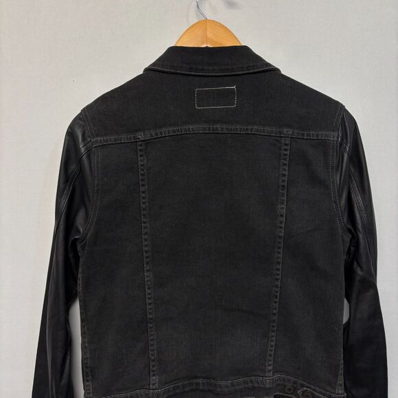 Rag & Bone Women Lamb Leather Sleeve Denim Jacket Size Medium Black D060 -1 - Picture 12 of 15